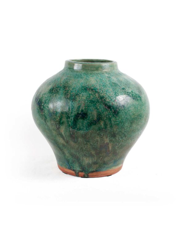 APT57 interiors Emerald Ceramic Strie Vase. Dims: 145 Top x 370 Mid x 180 Base, Diameter in mm's. | SKU 844.36.58.8. APT57.com