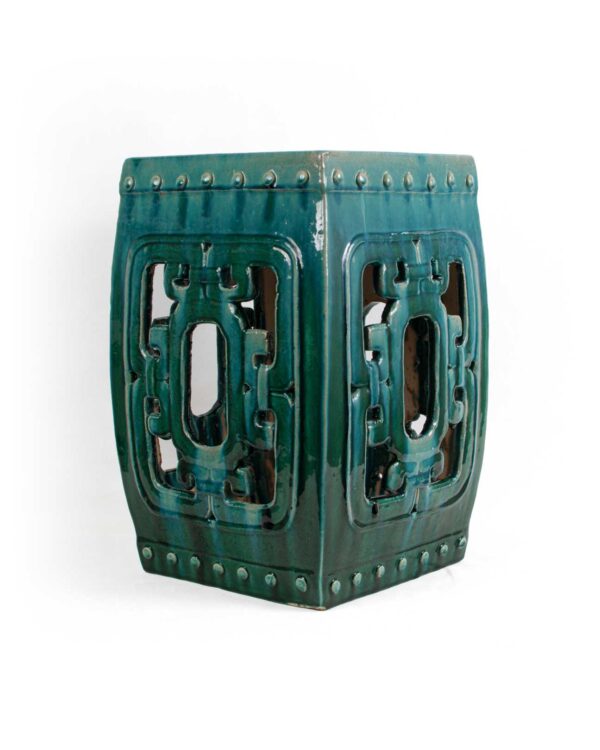 APT57 interiors Emerald Ceramic Fret Sq Stool. Dims: 355W² x 510H in mm's. | SKU 844.36.58.9. APT57.com