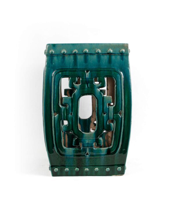 APT57 interiors Emerald Ceramic Fret Sq Stool. Dims: 355W² x 510H in mm's. | SKU 844.36.58.9. APT57.com