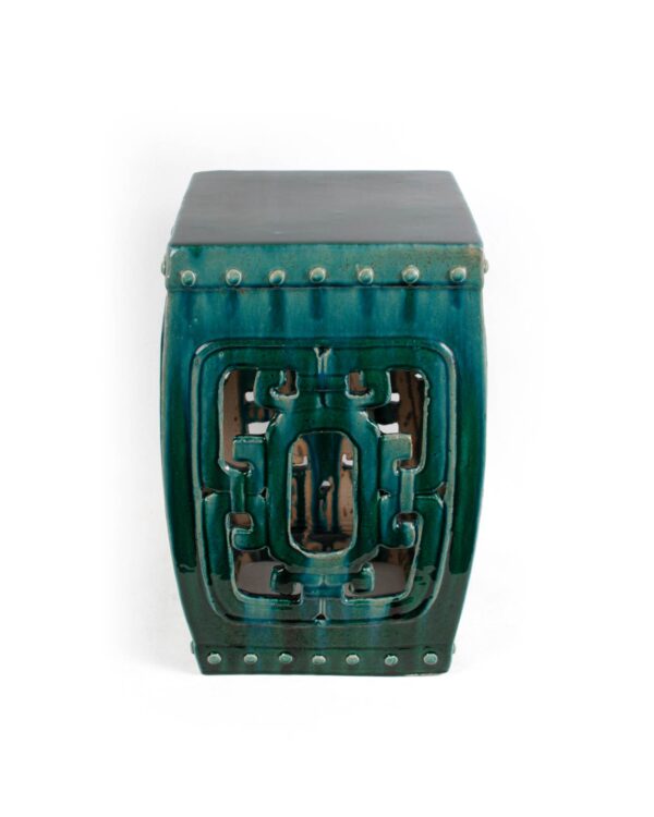 APT57 interiors Emerald Ceramic Fret Sq Stool. Dims: 355W² x 510H in mm's. | SKU 844.36.58.9. APT57.com