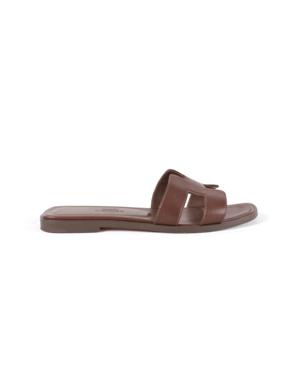 Hermes Grey Oxide Leather Oran Slide Sandal Sz 35