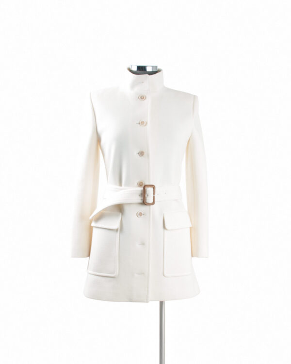 St Laurent Cream Poly/Wool Jacket w Belt Sz 40