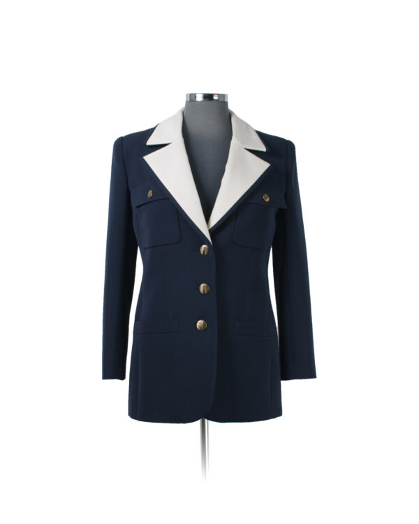 St Laurent Navy, Cream 3 Btn Jacket Sz 38 | SKU 66.30.63.8. APT57.com