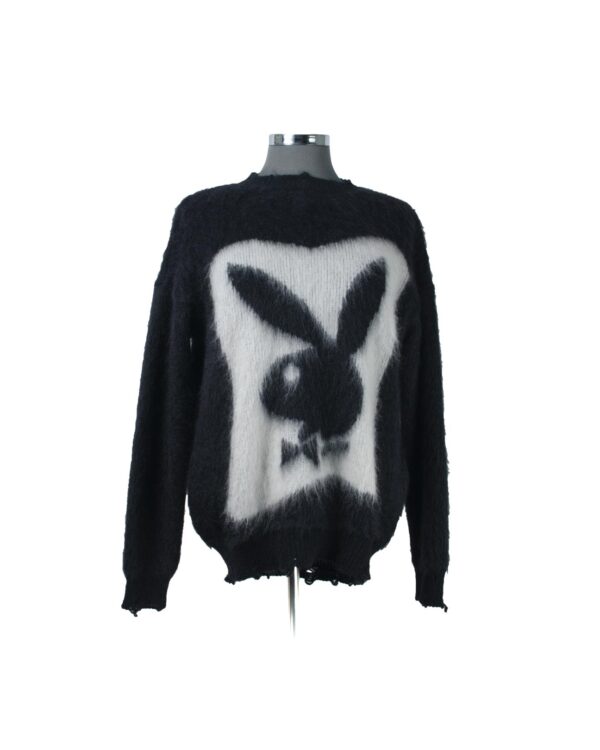 St Laurent Black, White Rabbit/Mohair Playboy Knit Sz S | SKU 66.94.65.4. APT57.com