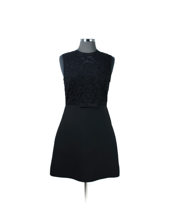 Valentino Black Wool / Slk Lace SL Dress Sz 44 | SKU 503.71.65.16. APT57.com