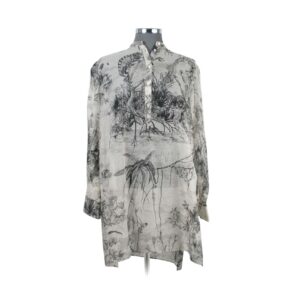 Christian Dior Off White, Charcoal Cotton Print LS Island Shirt Sz 42 | SKU 66.28.63.16. APT57.com