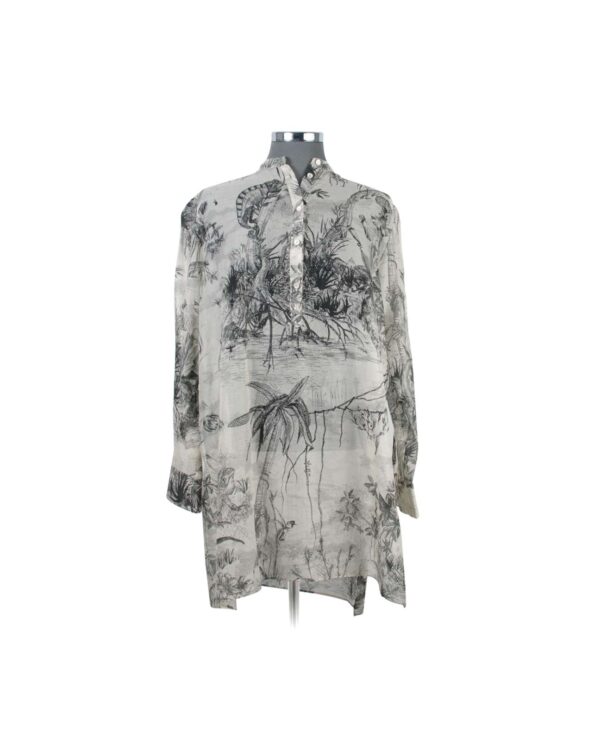 Christian Dior Off White, Charcoal Cotton Print LS Island Shirt Sz 42 | SKU 66.28.63.16. APT57.com