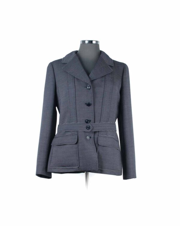 Chanel Navy, White Wl/Slk Stripe Jacket Sz 42 | SKU 759.5.64.13. APT57.com