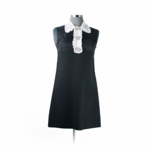 Miu Miu Black, White, Wool, Silk SL Trm Collar Dress Sz 40