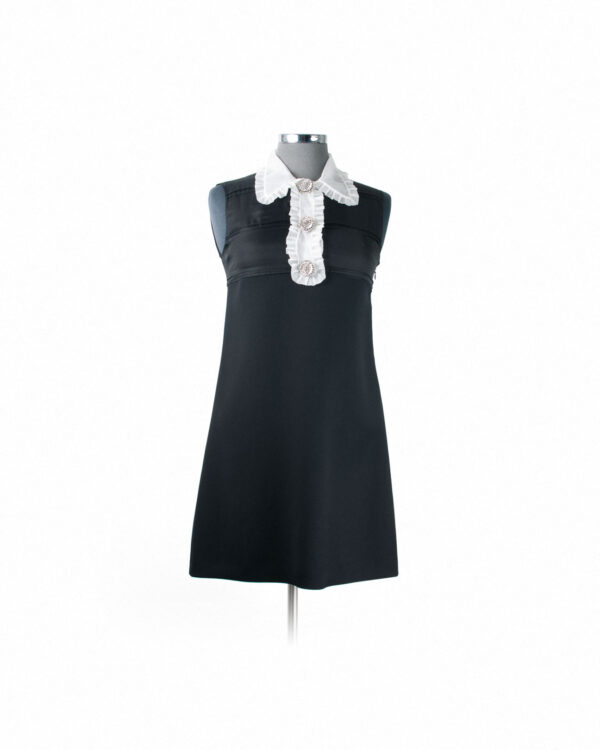 Miu Miu Black, White, Wool, Silk SL Trm Collar Dress Sz 40