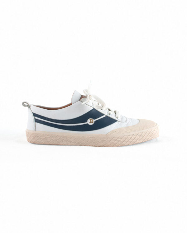 Bally White, Navy Leather Tennis Shoe Sz 39