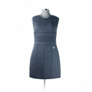 Chanel Navy Wool Frayed Edge SL Dress Sz 40