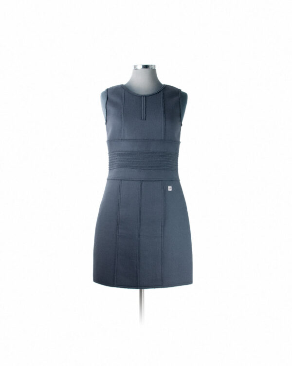 Chanel Navy Wool Frayed Edge SL Dress Sz 40