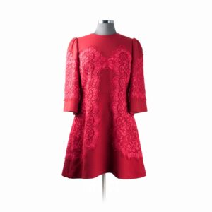 Dolce Gabana Red Mx Fab 3QS Applique, Fit and Flare Dress Sz 44