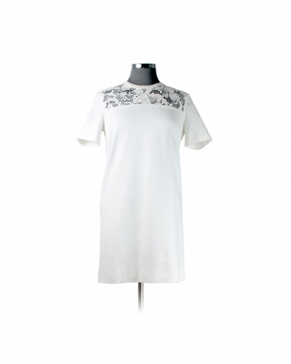 Miu Miu White Mx Fabric, Lace Stretch Dress Sz S